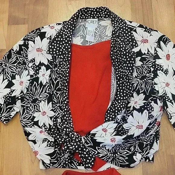 Koret Blouse Boho Floral Polka Dot 2-PC Coordinating Set Vintage 90s Red… - Picture 5 of 9